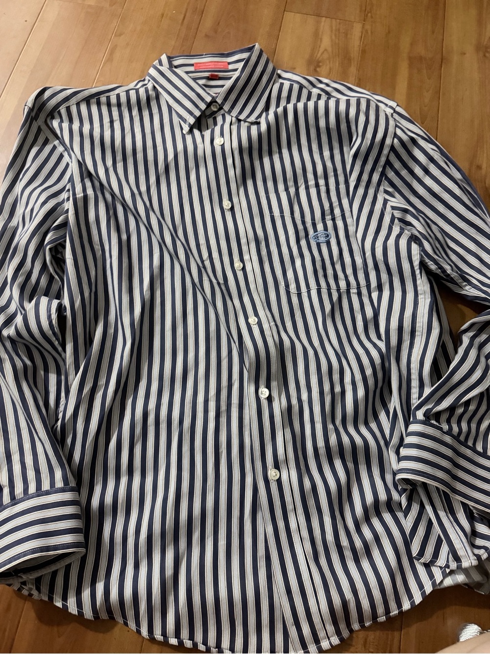 Oscar de la Renta Navy and White Striped Classic Button-Down Shirt
